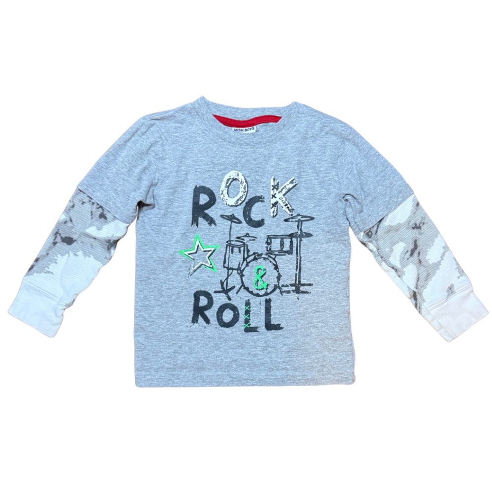 Mish Mish Grey Rock & Roll twofer long sleeve shirt boys size 4 EUC like new